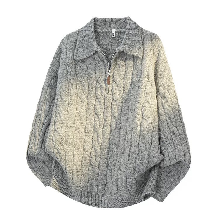 Polo camiseta de puntada suéter hombre torcido medio cremallera viejo viento de invierno suéter de tendencia transfronteriza al por mayor sin quemar