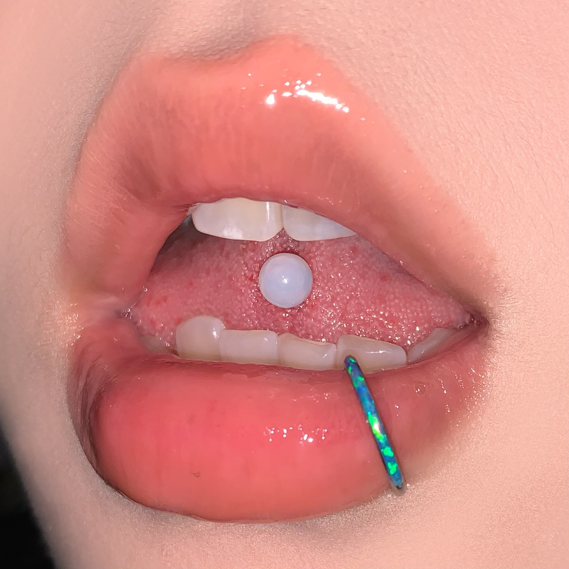 Milk White Opal Tongue Nail Steel Titanium External Thread Tongue Barbell Piercing Jewelry detail image 7