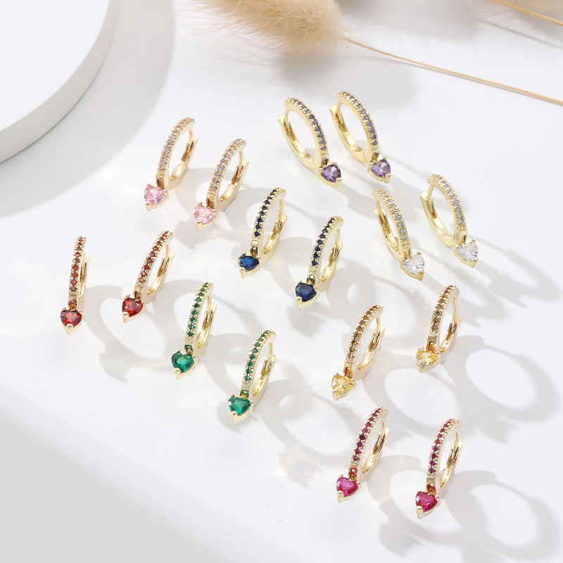 Zircon Inlay Material Drop Earrings Classification Fashion Heart Shape Copper Plating Inlay Zircon Drop Earrings 1 Pair
