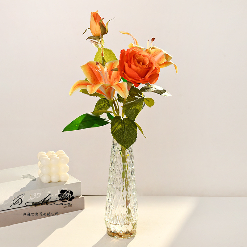 Flores falsas de vidrio de agua falsas flores de rosa bonsai flor de moda decoración creativa plantación verde artificial simulación maceta
