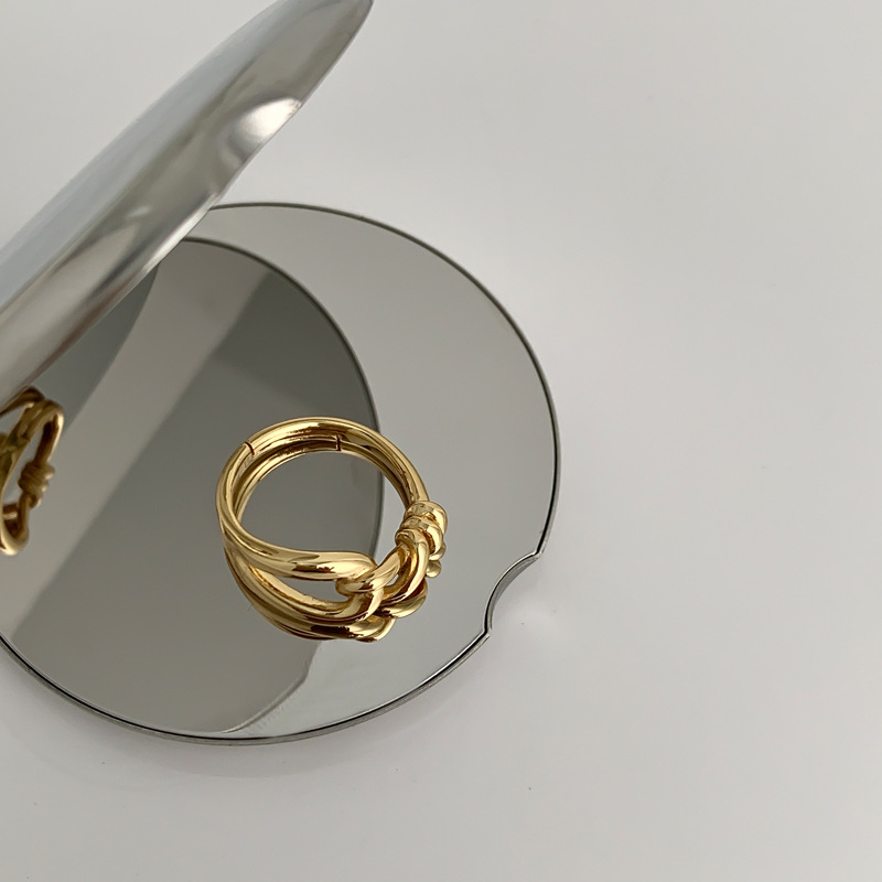 Korean-style Niche Design Knotted Geometric Open Ring For Women, Unique, Simple, Versatile, And Elegant, Made Of Copper_voghion.com