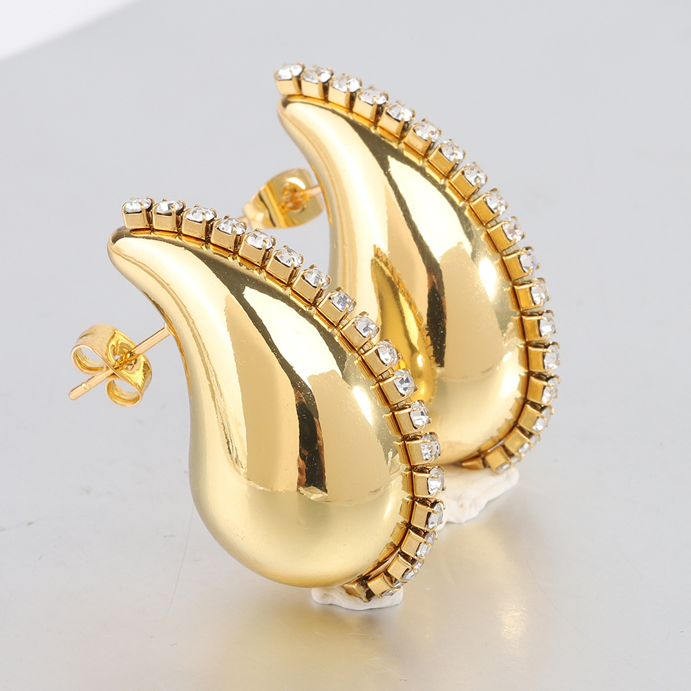 Zircon Inlay Material Ear Studs Classification 1 Pair Simple Style Water Droplets Plating Inlay Titanium Steel Zircon 18k Gold Plated Ear Studs