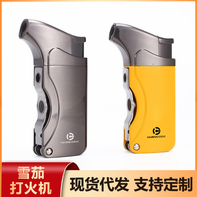 HANNICOOK Windbreak Cigar lighter Metal lighter Blue Flame Straight The cigarette lighter moxibustion Lighters