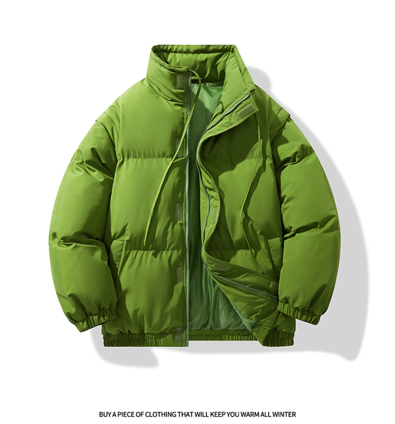 Ärmel abnehmbar, Stehkragen, wattierte Herrenkleidung, lockere Daunen-Baumwollwattierung, Stehkragen, warme Brotkleidung_voghion.com