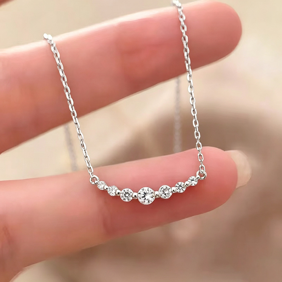 Sterling Silver Graduated Zirconia Smile Necklace - detail view
