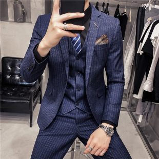 Foreign trade wholesale men's suit business casual striped one button suit bridegroom banquet dress slim three-piece suit