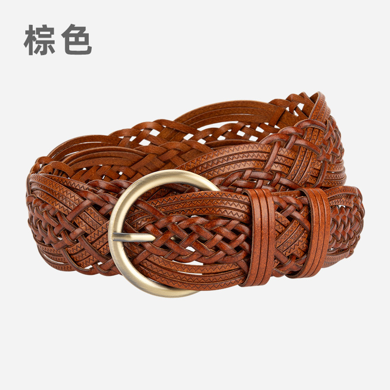 レトロ韓国スタイルピンバックル手織り非多孔質女性のワイドベルト卸売ヨーロッパとアメリカの多用途ドレスパンツベルト女性用|undefined