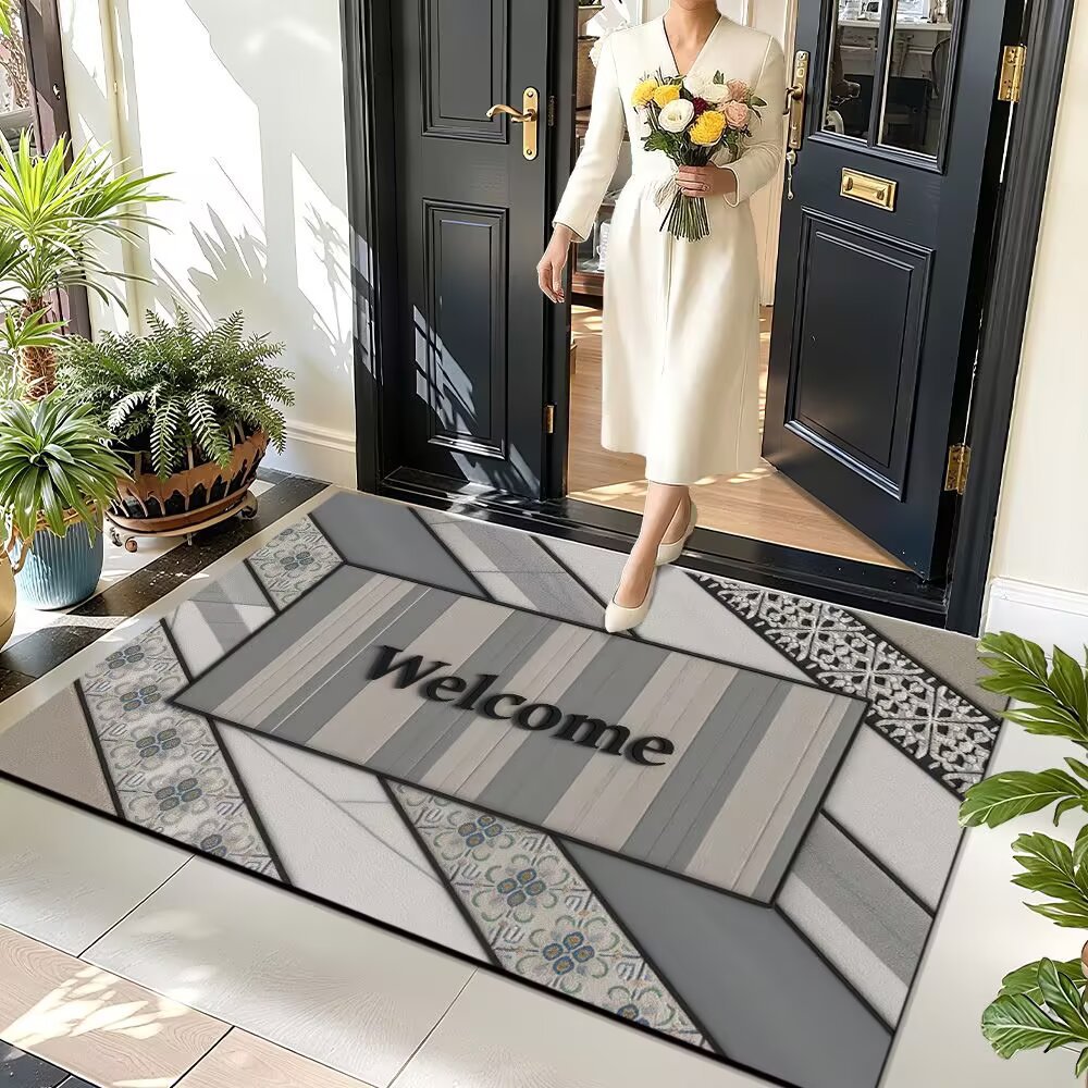 Bienvenido a entradas transfronterizas alfombras de la puerta alfombras anti-deslizante de absorción de agua alfombras de la puerta doméstica fácil de cuidar