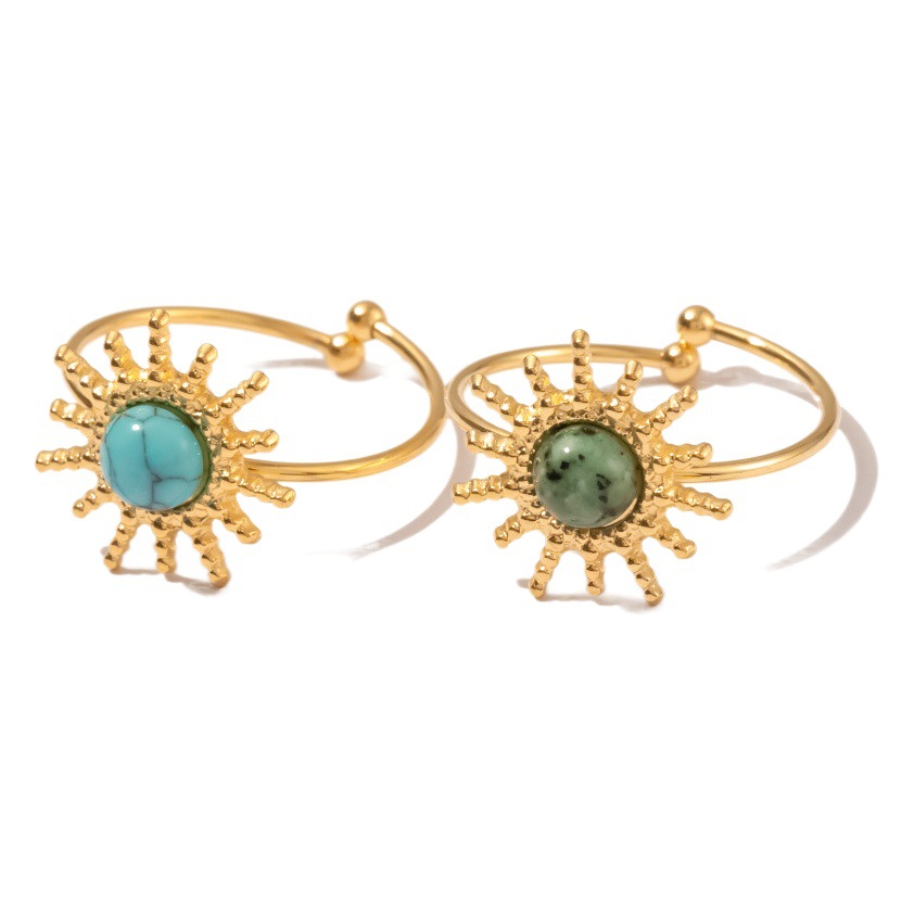INS francés nuevo anillo de acero de titanio sol forma incrustaciones de turquesa africana/turquesa anillo abierto joyería femenina
