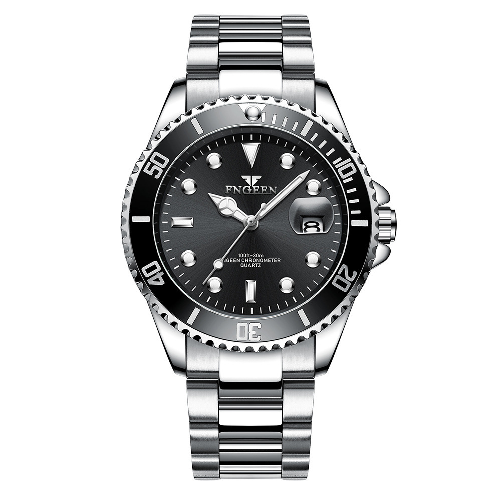 Reloj de Cuarzo para Hombre de Acero Inoxidable, Luminoso, Impermeable con Calendario
