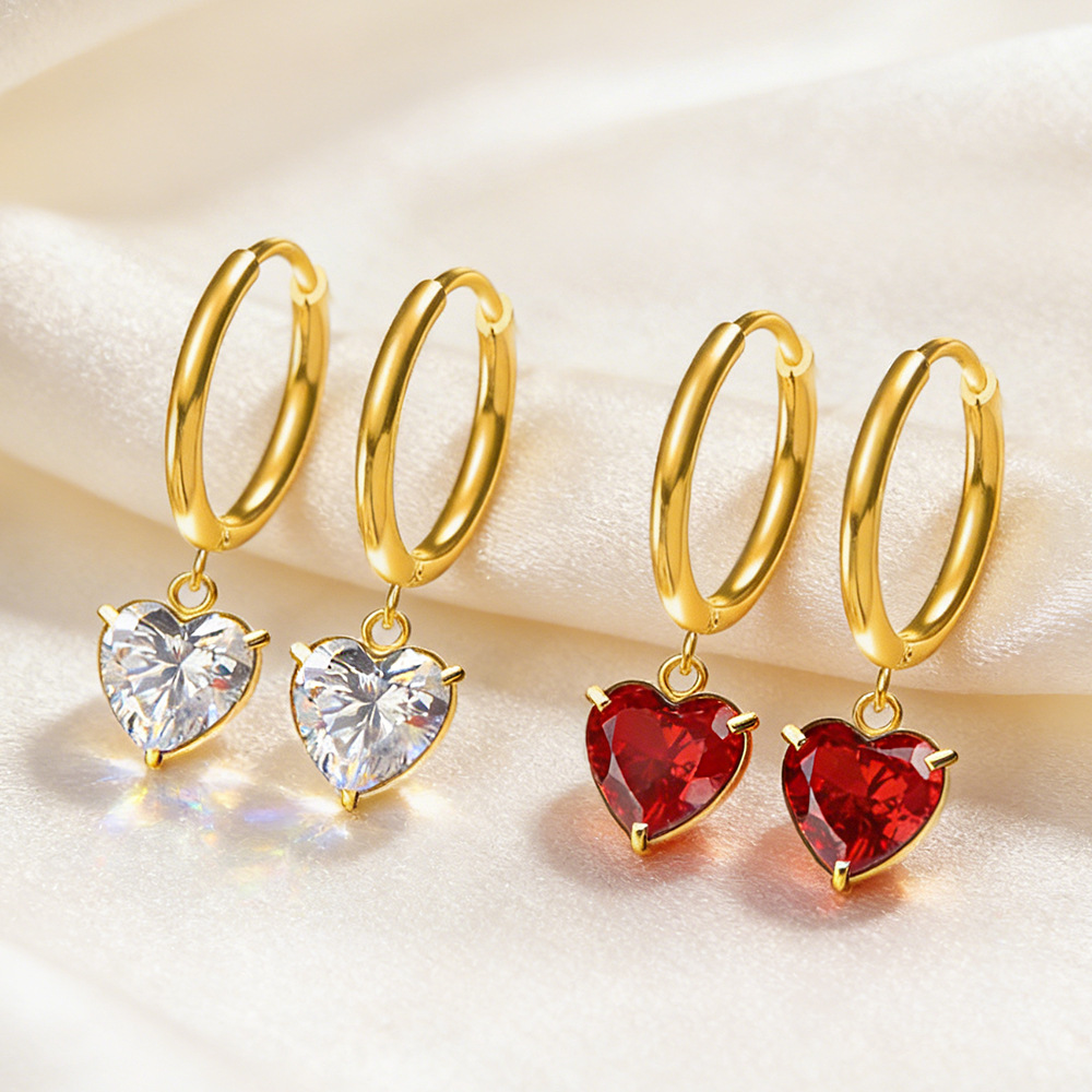 316 Stainless Steel Heart-Shaped Zircon Earrings, Love Circle Ear Hoops, Cross-Border Hot-Selling Fashion Women's Jewelry, Commuter Style