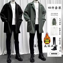 秋冬季加绒加厚男士韩版宽松潮流帅气搭配潮男休闲套装学生