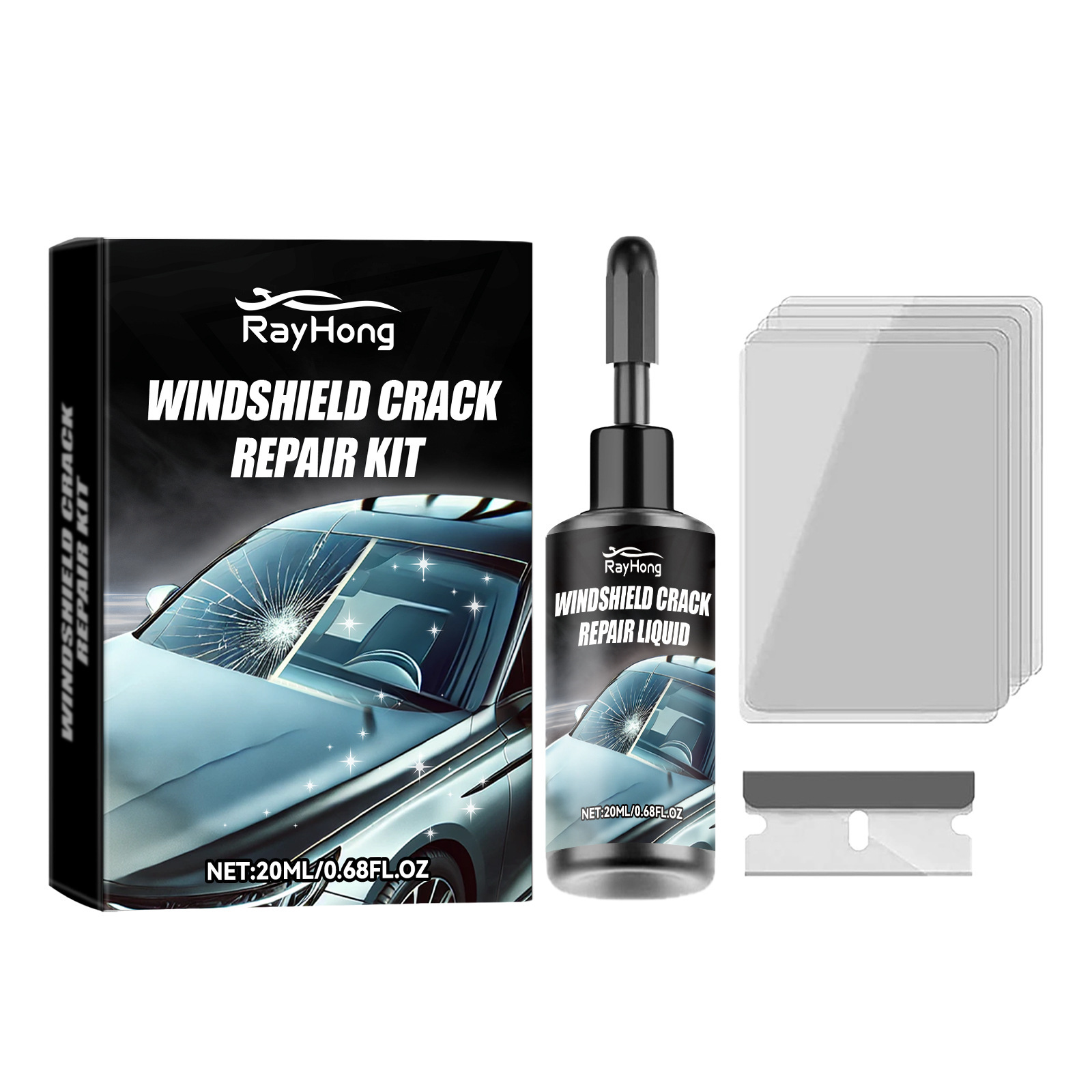 Rayhong Windshore glass windproof crack care kit Clear field vision travel car renovation kit 5
