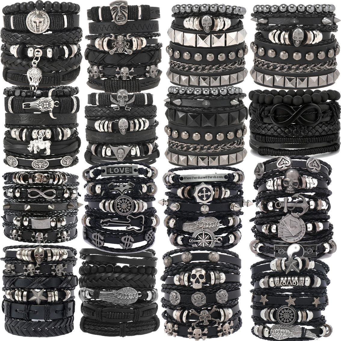 TEMU希音跨境新品随机混合22件男士手工编织手链套装