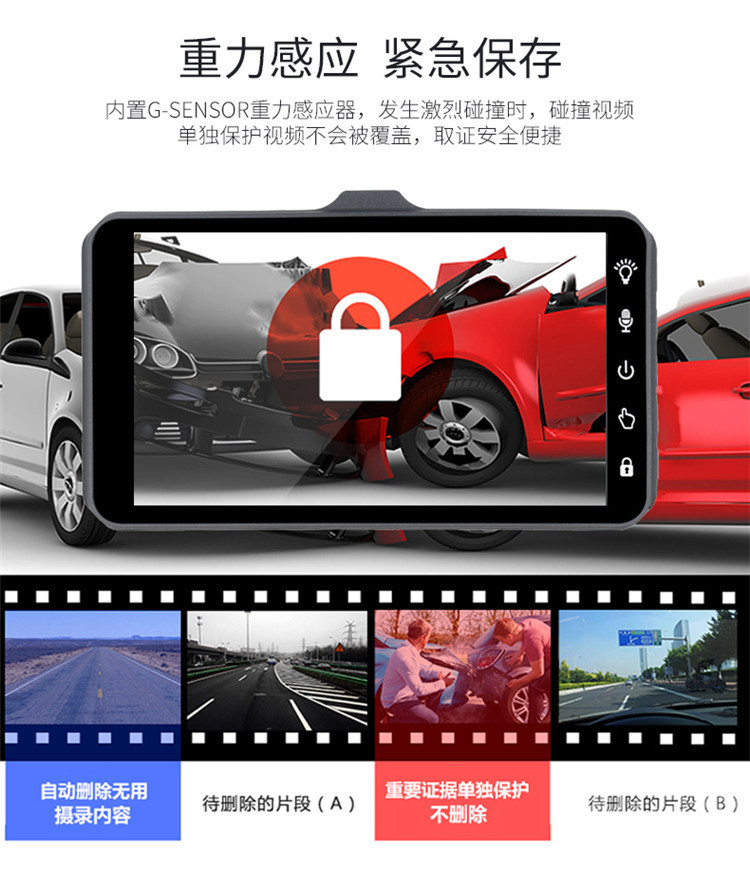 4-inch Dash Cam HD Night Vision Dual Lens 1080P Front and Rear Recording
