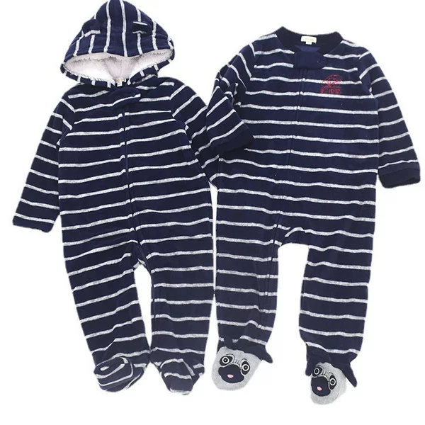 Foreign trade spring, autumn and winter newborn baby Polar fleece foot-wrapped romper male and female baby zipper jumpsuit romper