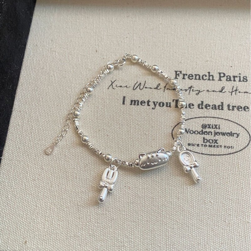 Pure Silver 999 Baguette Cat Crushed Ice Pure Silver Bracelet New Hot Style Light Luxury Cute and High-End Bracelet