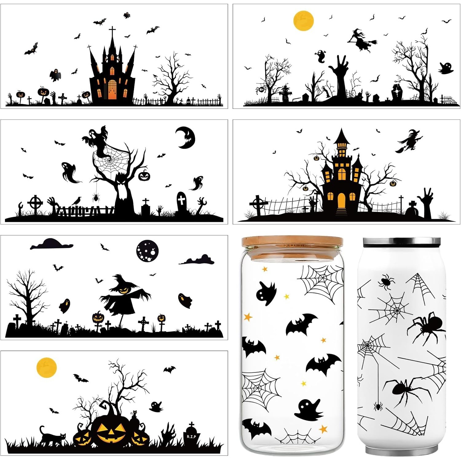 万圣节蝙蝠主题UV杯转印贴恐怖风格适用于玻璃杯