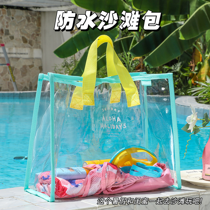 Verano fresco bolsas de playa de color de mano impermeable PVC bolsas de natación transparentes bolsas de mujer bolsas de ropa corta distancia