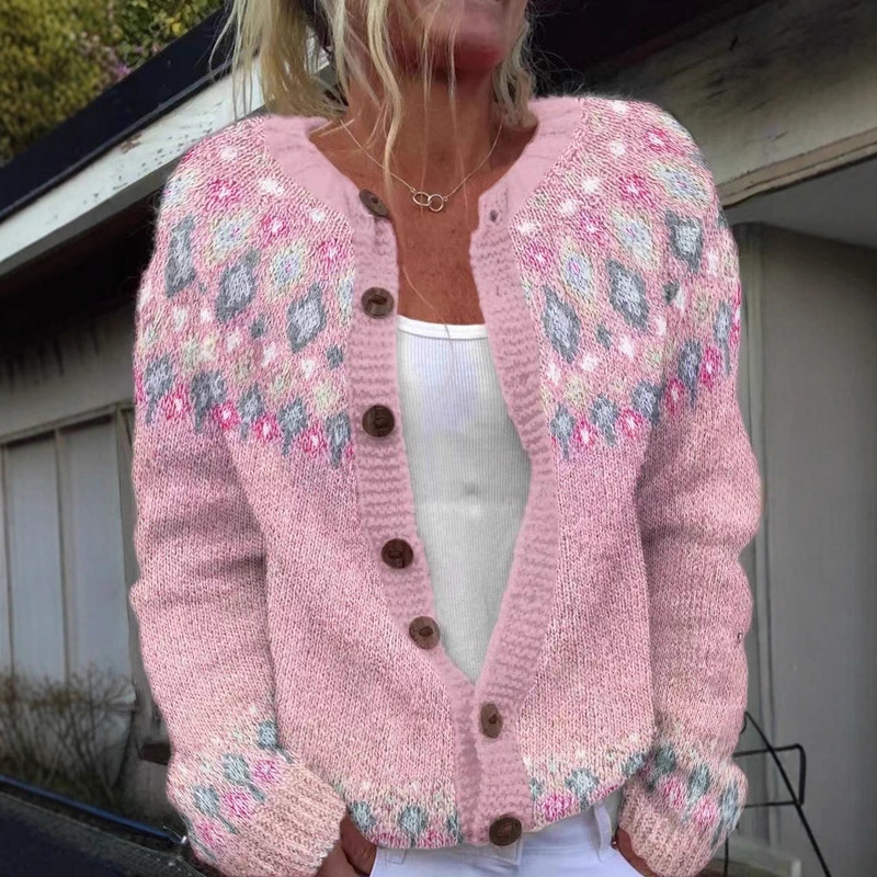 New Amazon European and American Cross-Border Ethnic Style Jacquard Knitwear Knitwear Cardigan Wish Hot Selling Knitwear Women's Jacket