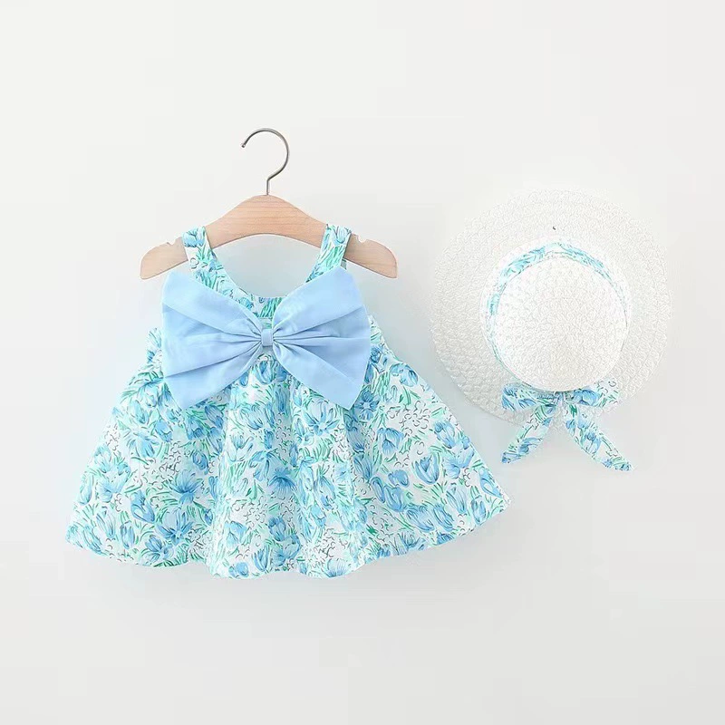 Summer sleevless dress girl's with bow, 1234 years, flowered