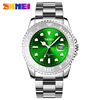 Green quartz solid watch, men's steel belt, calendar