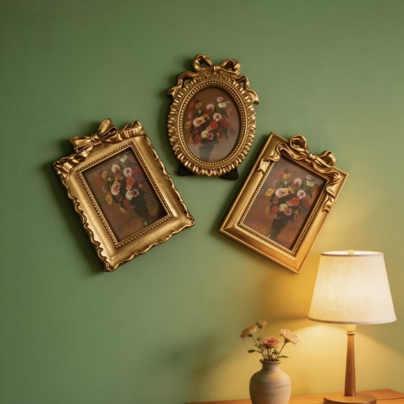 French-Style Vintage Photo Frame Set of Three, American-Style Bowknot Photo Frame Set, Home Wall Decoration Picture Frame Wholesale, European-Style