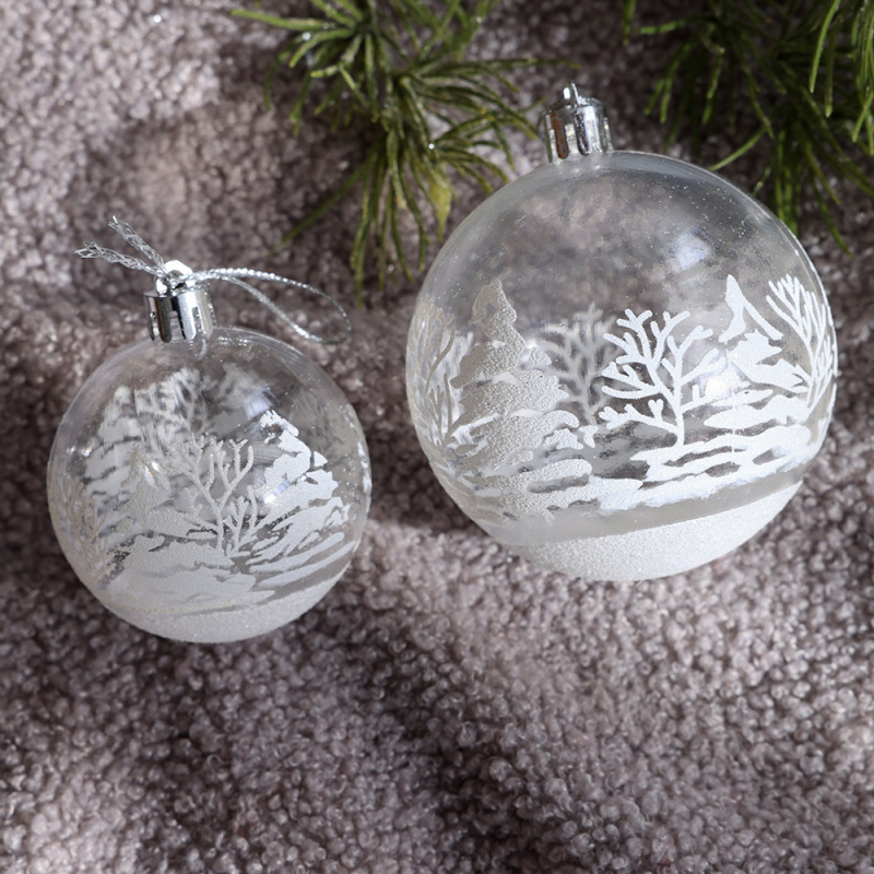 国境を越えたクリスマスツリー装飾品ストラップ手作り彩色ボールショーウインドー吊り天井装飾6cm透明クリスマスボール雪玉|undefined