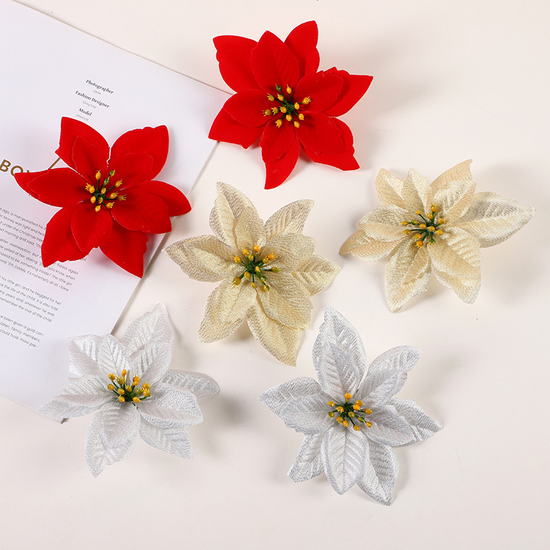 Simulation of five corners Christmas flower decorations home DIY decorative accessories plastic flannel material Christmas decorative flowers Simulation of five corners Christmas flower decorations home DIY decorative accessories plastic flannel material Christmas decorative flowers