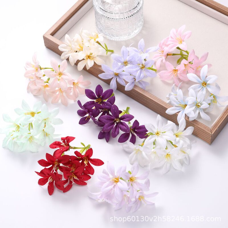 New Dew Simulation Three-Lobed Lily Flower Head DIY Wedding Flower Wall Flower Arrangement Decorative Flower Material Export Hot Sale