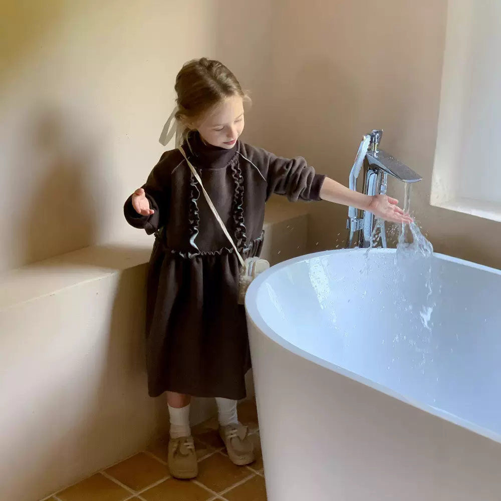 韩版女童荷叶边长袖加厚连衣裙宝宝秋冬洋气时尚裙子儿童公主裙