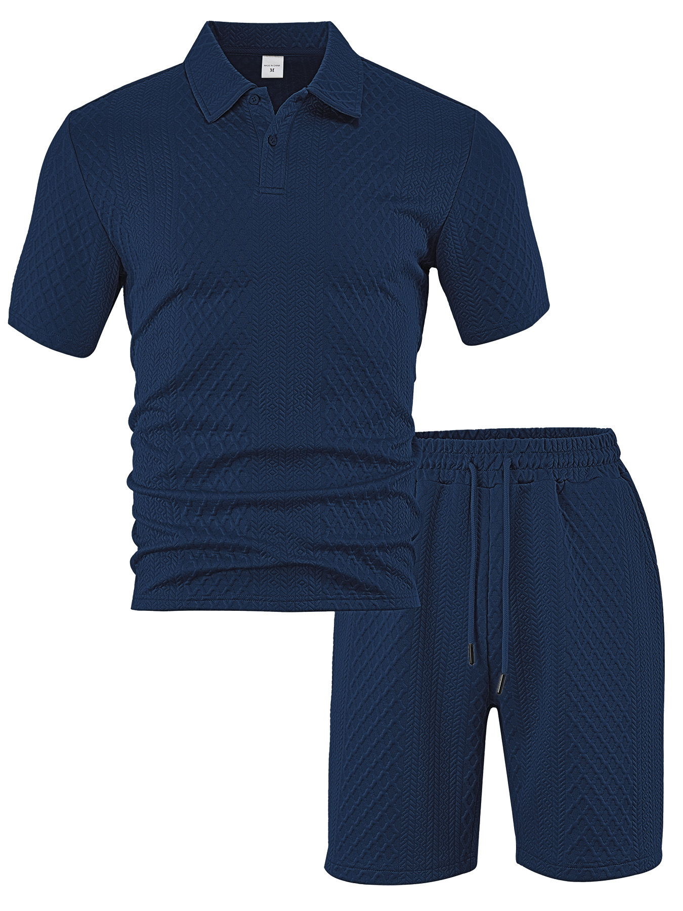 Herren Freizeit Sport Jacquard Polohemd Und Shorts Set Sommer_voghion.com
