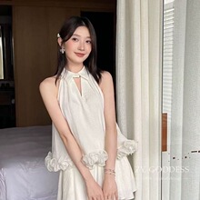大码夏新韩版设计感边挂脖上衣套装休闲显瘦短裤两件套女
