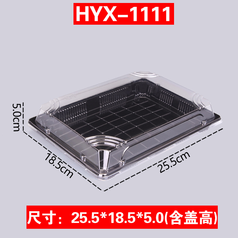Caja de almuerzo impresa japonesa caja de embalaje rectangular Caja de sushi desechable plástico para mascotas salmón caja transparente con tapa