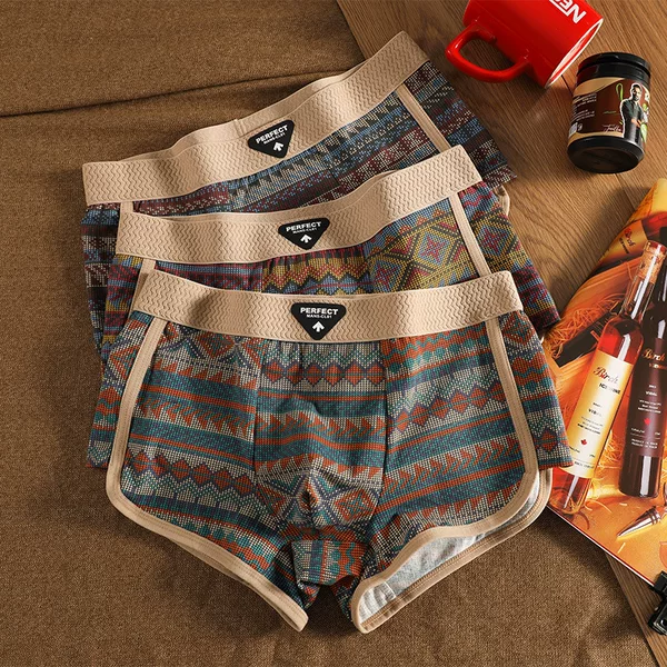 New Men's Underwear Pull-Up Retro Ethnic Style Printed Boxer Briefs Comfortable and Breathable Boxer Shorts Wholesale Dropshipping