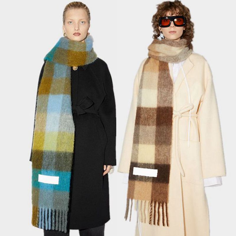 2022 European And American AC Same Style Autumn And Winter Imitation Cashmere Thick Beard Scarf Rainbow Plaid Warm Female Student Live Broadcast Explosion