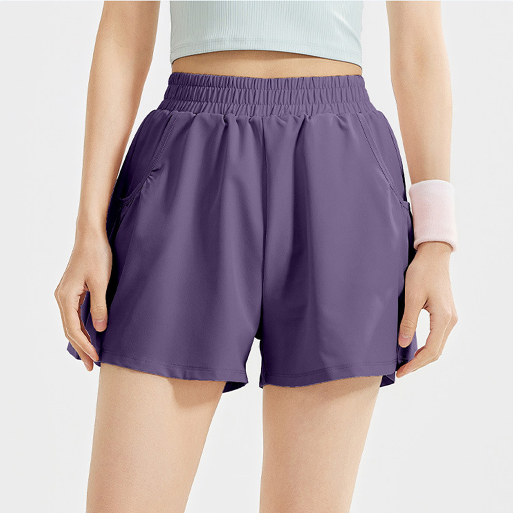 Pantalones cortos de yoga deportivo de tres puntos de verano ocio suelto para revestimiento anti-luz, ropa de fitness secado rápido para correr pantalones cortos de mujer