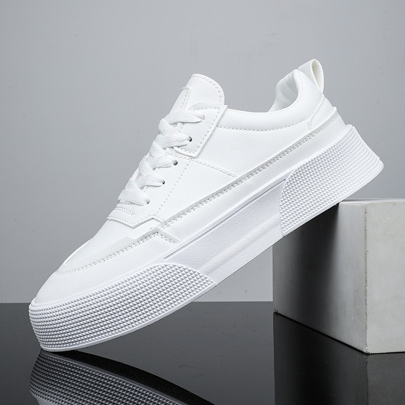 Men's Sports White Shoes, Men's Casual Running Leather Panel Shoes, Trendy and Versatile Student Shoes, Wholesale Men's Shoes