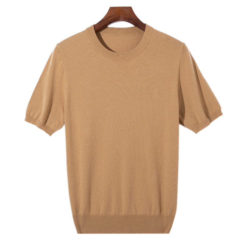 男性夏の純色ウールニット半袖上着ビジネスカジュアルtシャツクロスボーダー