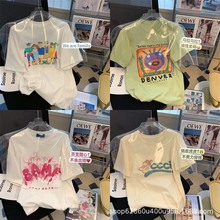 十三行女装短袖韩版宽松T恤卡通印花校园学生上衣女生短T直播货源