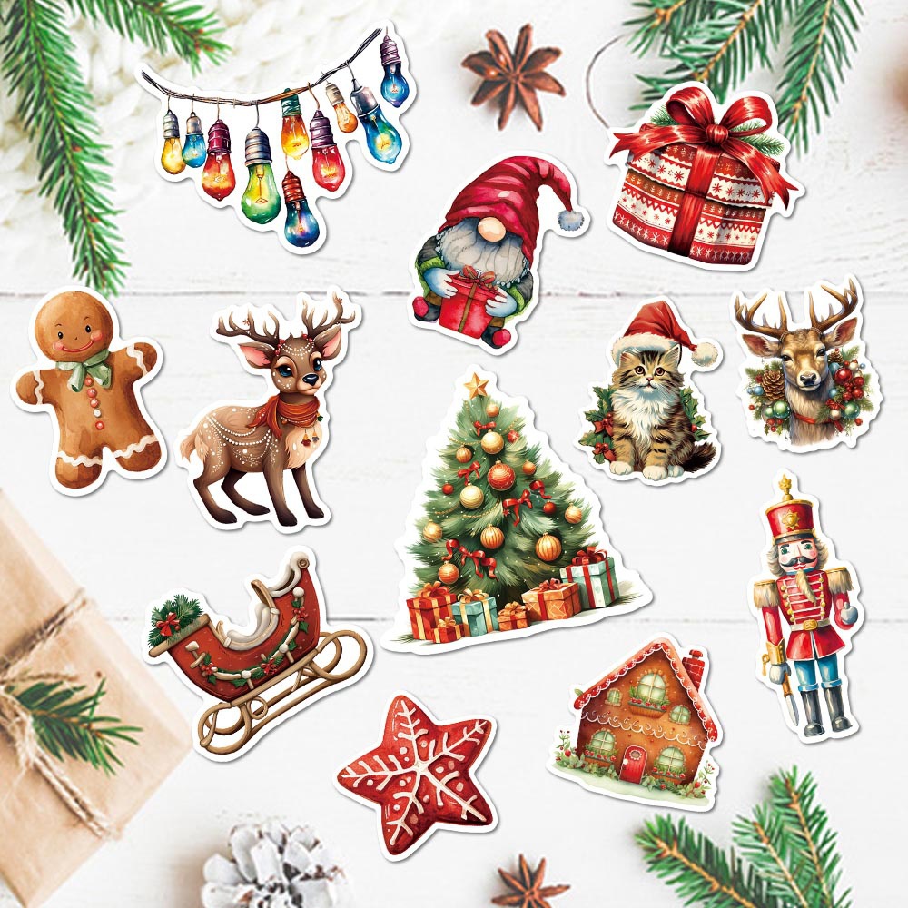 Nuevas pegatinas de decoración de fiesta de Navidad 50 pegatinas de Navidad pegatinas de dibujos animados taza de agua pegatinas sobre parche