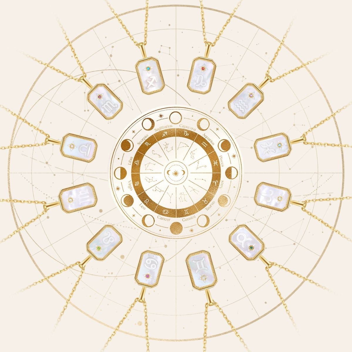 纯银白贝母母贝十二星座情侣项链浮雕星座x玄学饰品吊坠星座吊坠