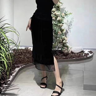 Nanyou Silk Velvet and Silk Organza Skirt with Elastic Waist, Strong Inclusiveness, Simple and Improved Women's Skirt