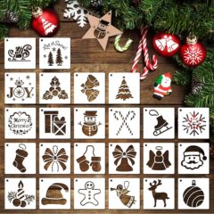 24枚クリスマス小物透かし彫り絵画テンプレート児童学生手描きdiy図案落書き補助ツール