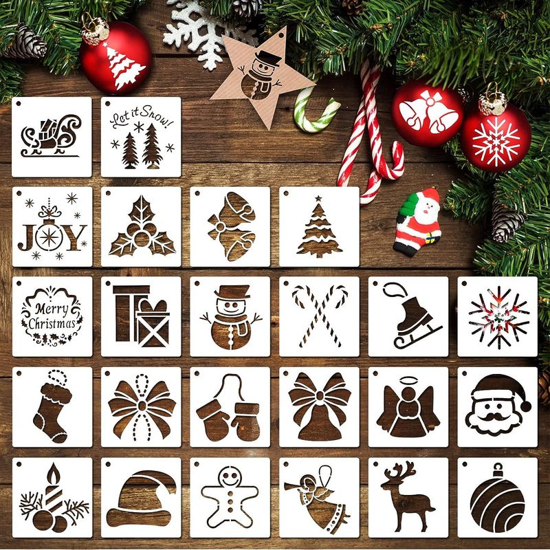 24枚クリスマス小物透かし彫り絵画テンプレート児童学生手描きdiy図案落書き補助ツール|undefined