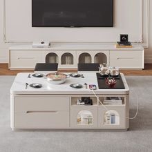 2025新款岩板实木功夫茶几茶台一体家用多功能带火锅电磁炉泡茶桌