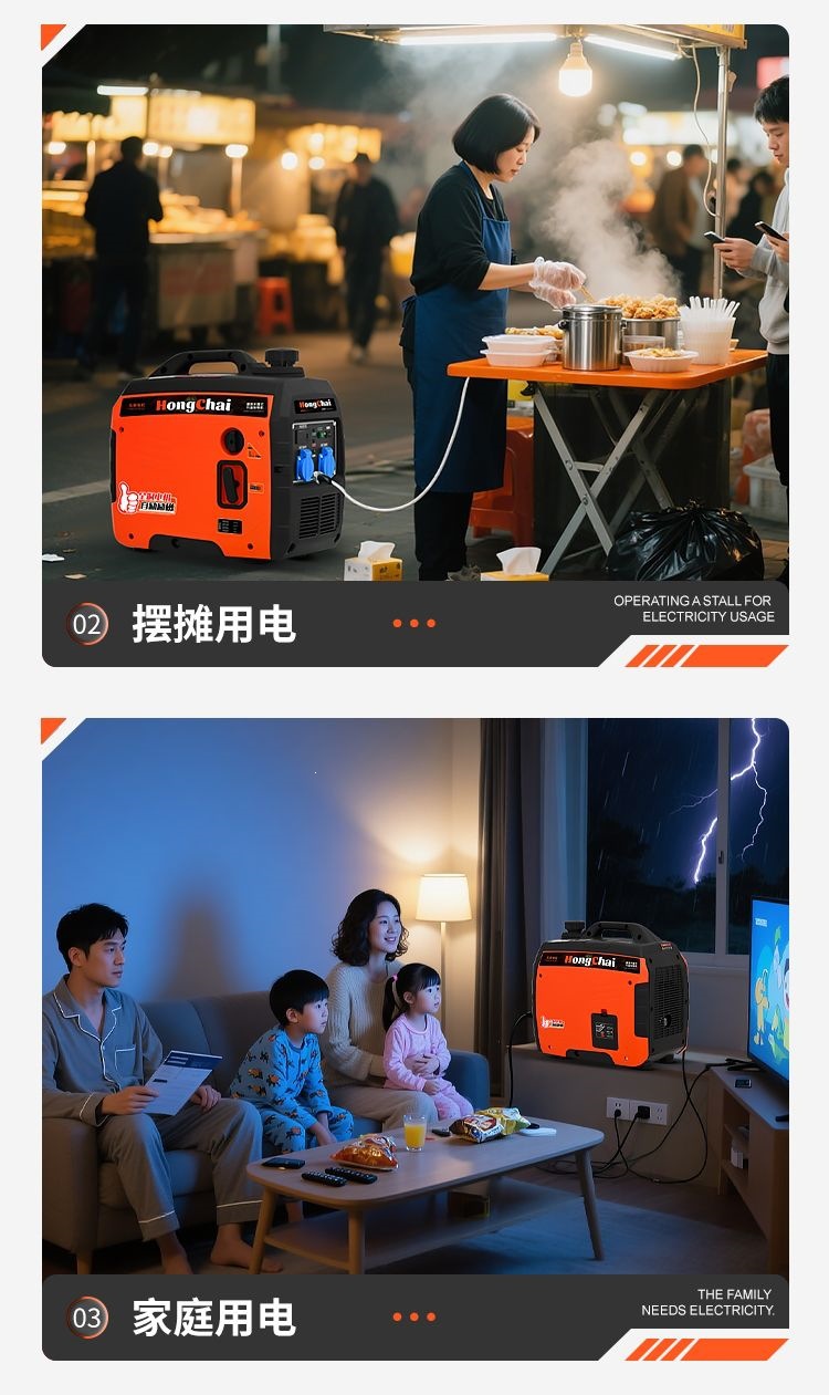 High-power gasoline generator for construction sites, outdoor camping, night markets, variable frequency, fuel-efficient, low-noise, 220V small generator