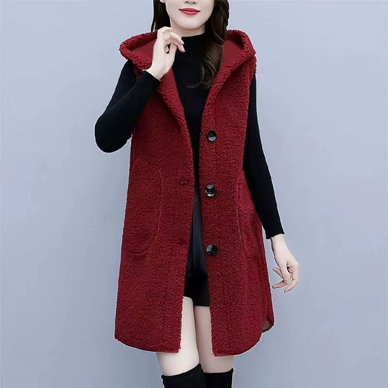 Трансграничный кашемир 2024 жилет осенью и зимой модный фанат средней и длинной куртки большого размера толстый с капюшоном