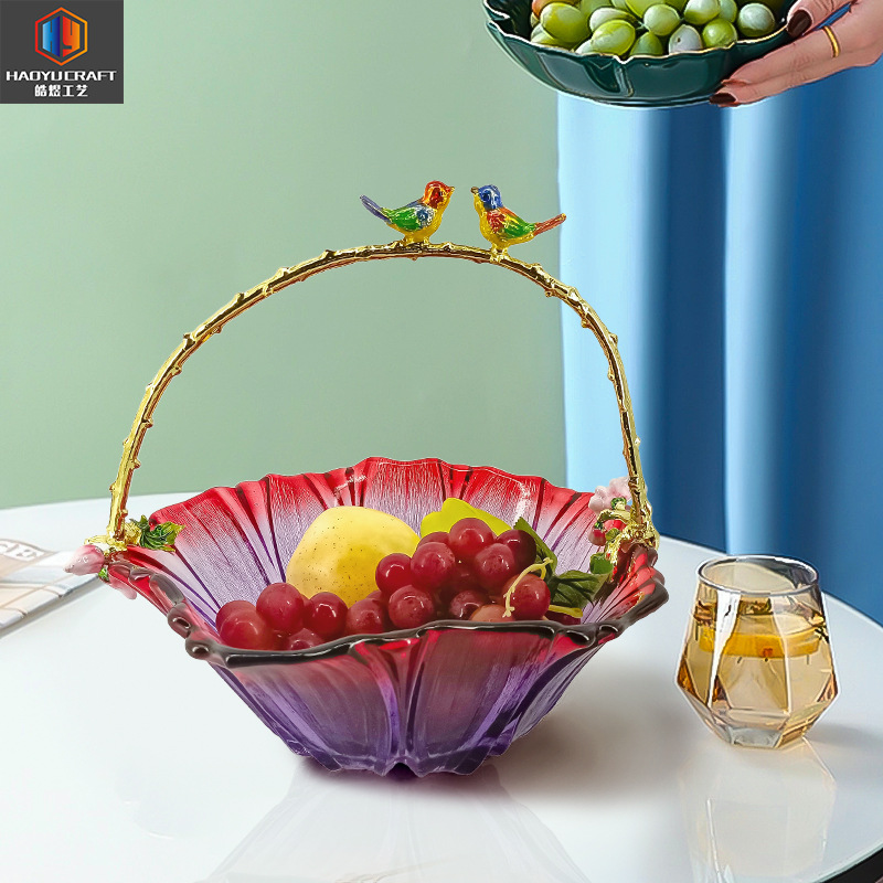 Light luxury glass fruit plate home modern living room coffee table high-end European creative snack fruit plate simple fruit basket