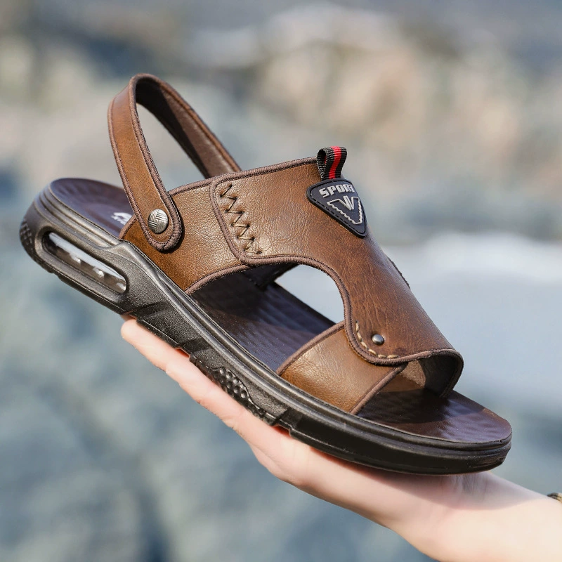 Сандалии на воздушной подушке из натуральной кожи, Мужская Летняя Повседневная спортивная верхняя одежда, пляжные сандалии и тапочки двойного назначения в Корейском стиле, мужские сотни башен